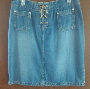 Cute Jeans Skirt with Leather Tie Detail